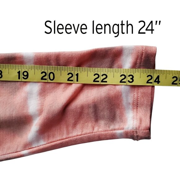 Soft Stretchy T-shirt Dress Ruched Side Midi BodyCon Peach Tie Dye Long Sleeve S - Picture 15 of 16